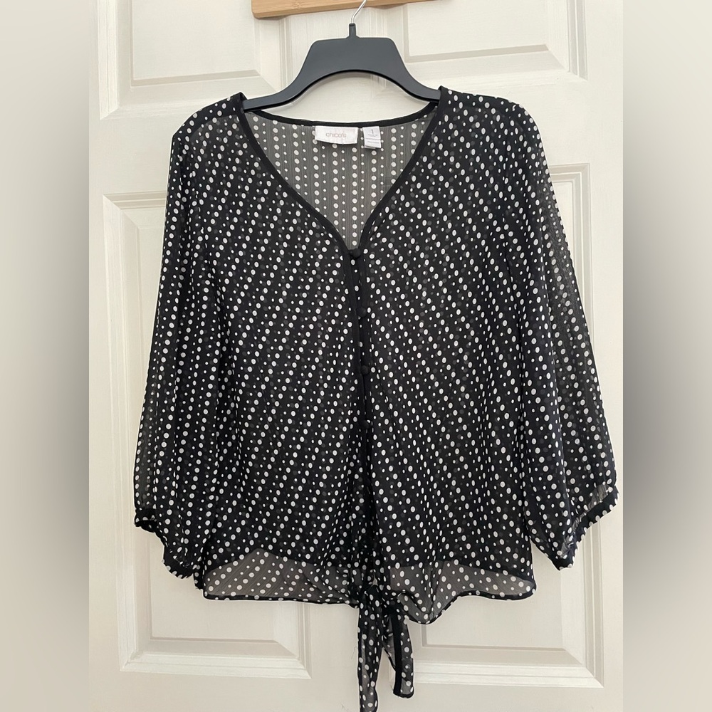 Chico's Black and White Polka Dot Blouse